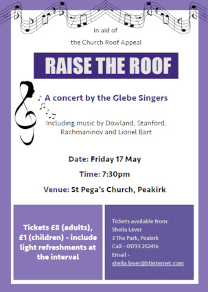 Raise the roof – a concert by the Glebe Singers 7:30pm 17th May